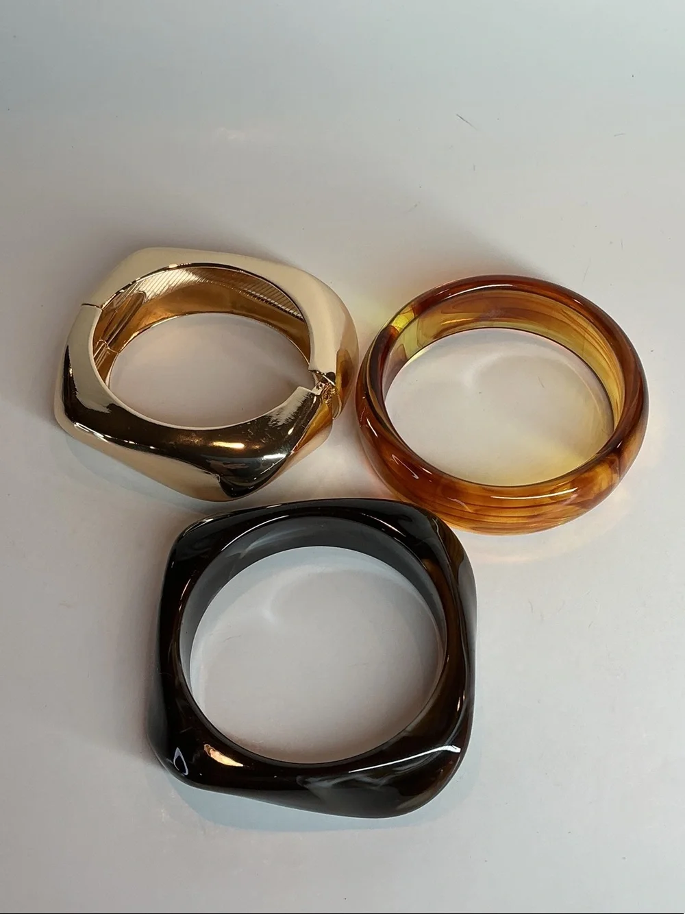 Set of 3 Bangle Bracelets - Amber, Brown and Gold